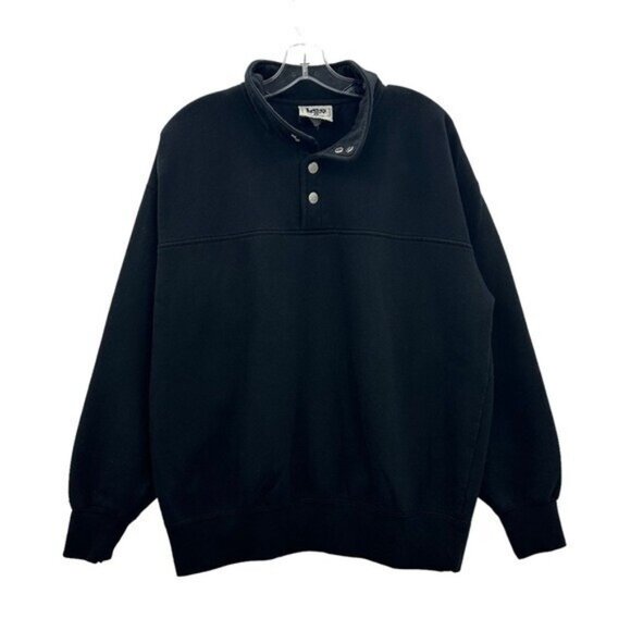 Lee Sport Men's L Vintage Heavyweight Snap Button Collar Black Polo Sweatshirt - Picture 1 of 7